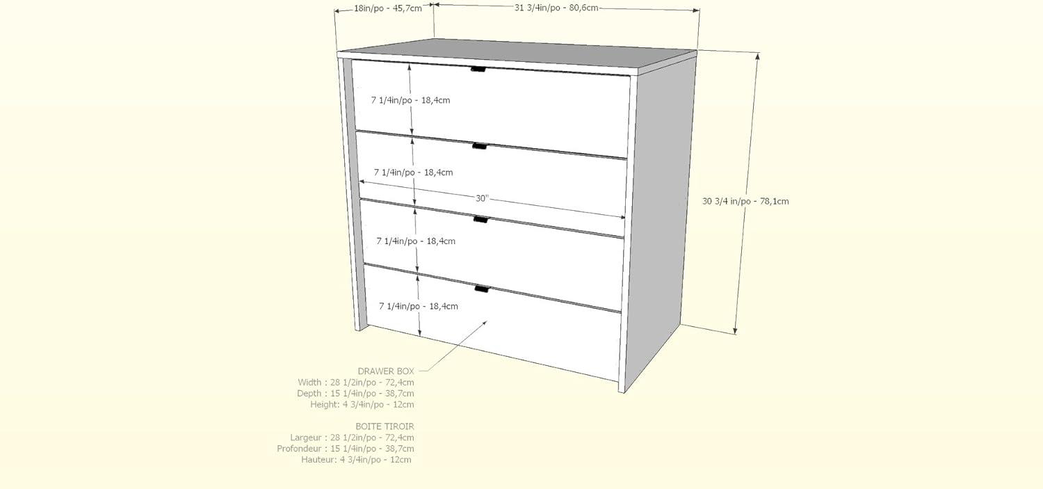 Modern White and Walnut 4-Drawer Chest with Sleek Metal Handles