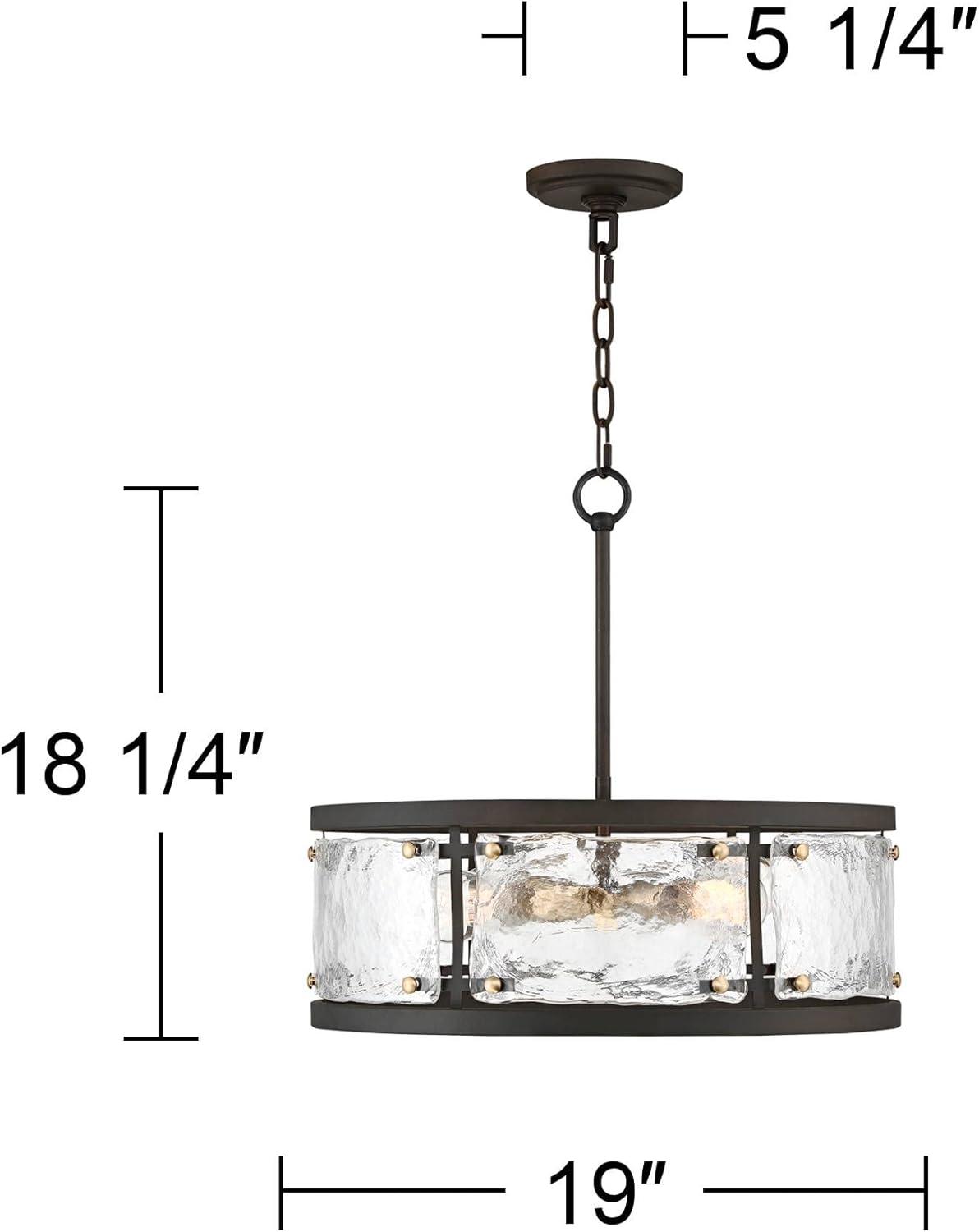 Possini Euro Design Campanelli Bronze Brass Pendant Chandelier 19" Wide Rustic Drum Waterglass Shade 4-Light Fixture for Dining Room Kitchen Island