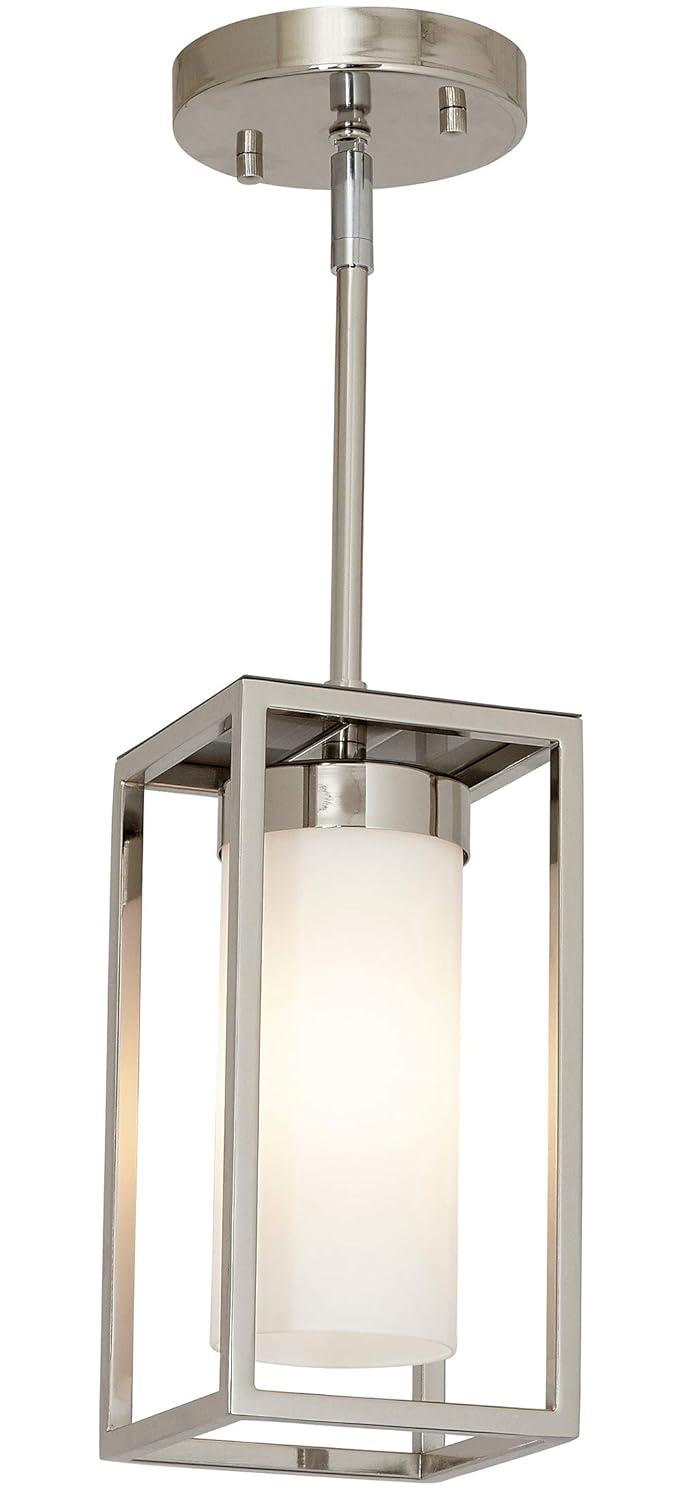 Polished Nickel Glass LED Box Pendant Light