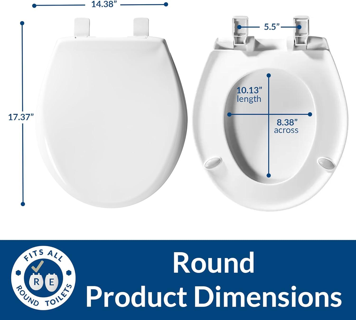 Bemis Affinity Slow Close Toilet Seat, Easy Clean Hinges and Adjustable Perfect Fit Plastic Seat, Round, Cotton White