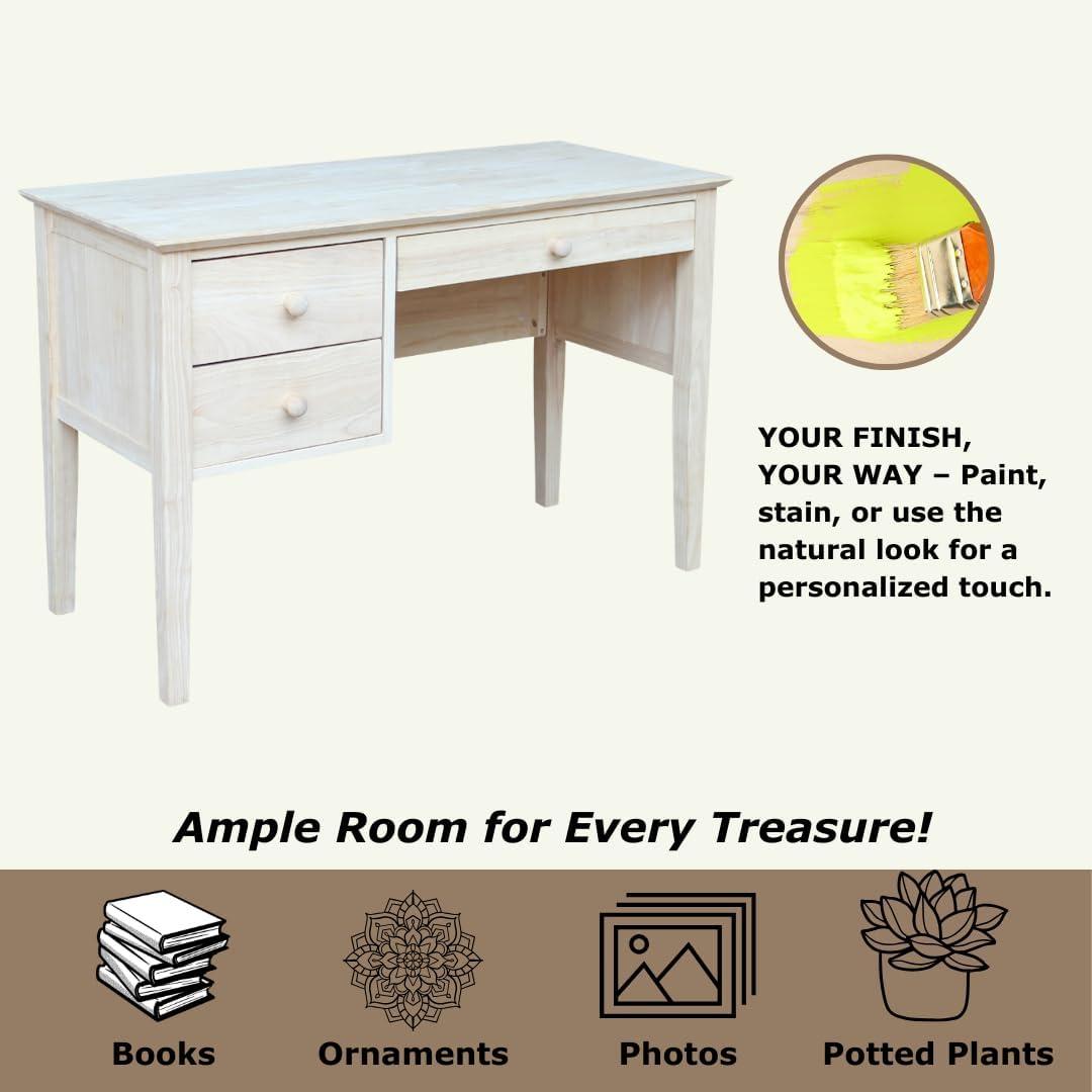 Computer Desk International Concepts: Unfinished Parawood, Brooklyn Style, Writing Desk with Drawer