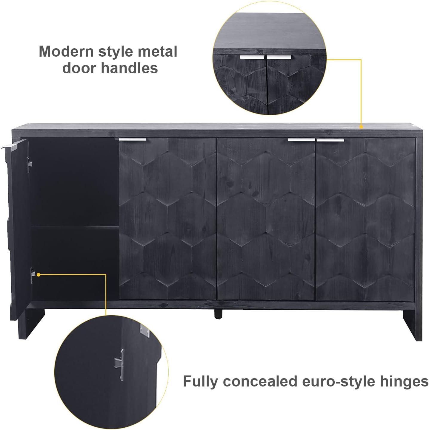 Sideboard Buffet Cabinet with Storage, Farmhouse Style Four-Door Wooden Storage Cabinet, Multifunctional Accent Buffet with Adjustable Layer Board for Kitchen, Dining Room, entryway