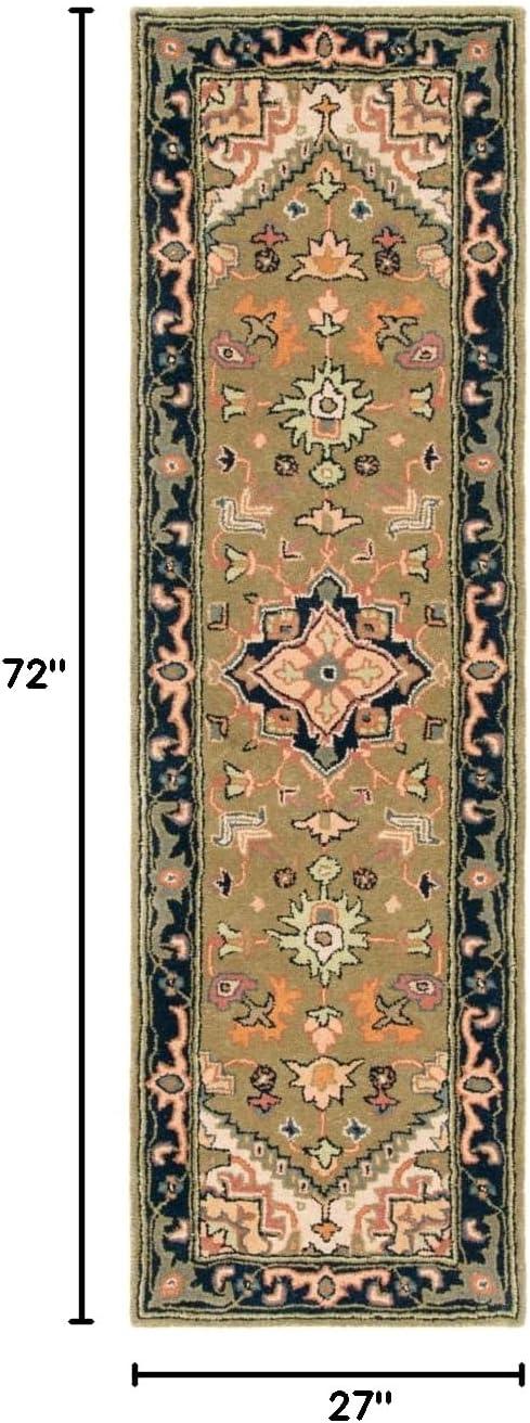 Heritage HG625 Handmade Runner Rug - 2'3"x6' - Green/Light Brown - Safavieh