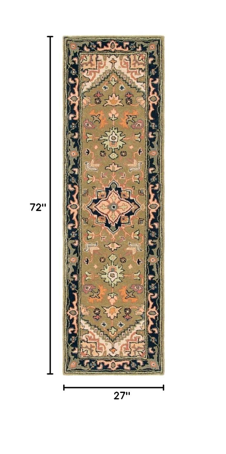 Heritage HG625 Handmade Runner Rug - 2'3"x6' - Green/Light Brown - Safavieh