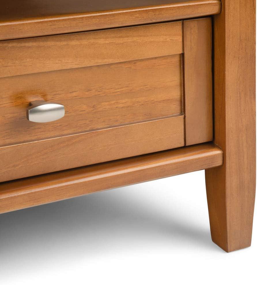 Simpli Home Warm Shaker 36"W Solid Wood Square Coffee Table with Two Drawers and Open Shelf