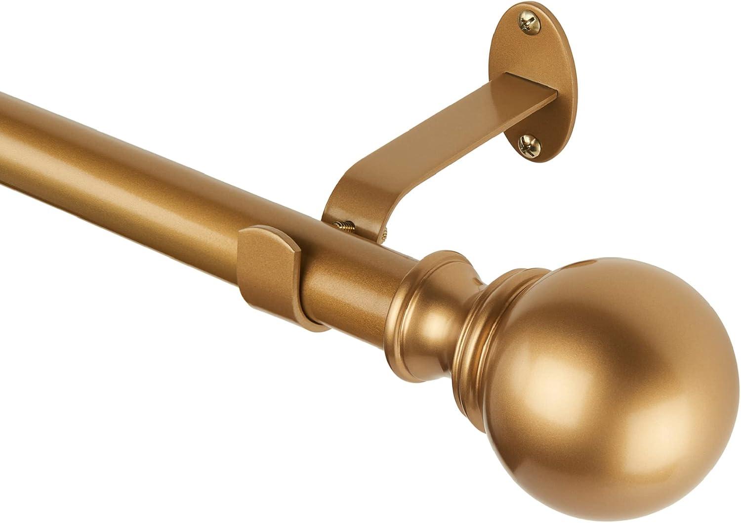 Cordelia 1" Window Drapery Single Curtain Rod with Globe Ball Finial - 86"-120" - Soft Gold - Elrene Home Fashions