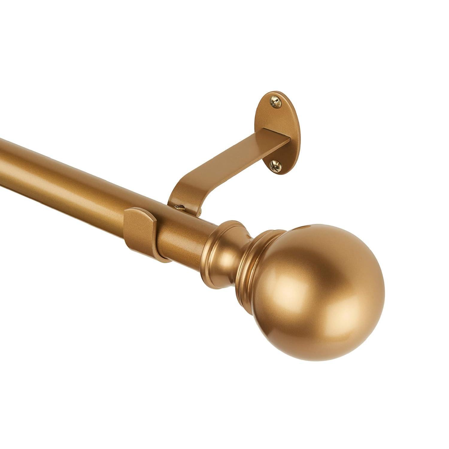 Cordelia 1" Window Drapery Single Curtain Rod with Globe Ball Finial - 86"-120" - Soft Gold - Elrene Home Fashions