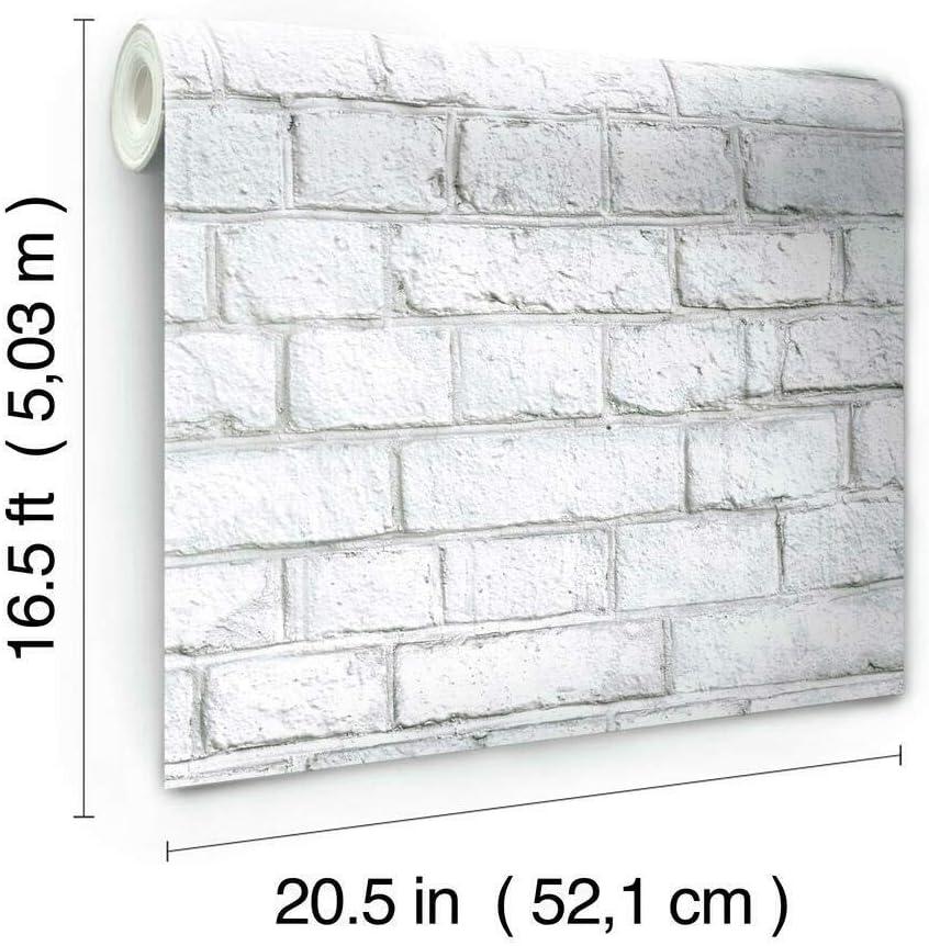 RoomMates White Brick White Peel and Stick Wallpaper: Vinyl Self-Adhesive, Industrial Style, Classic Brick Pattern
