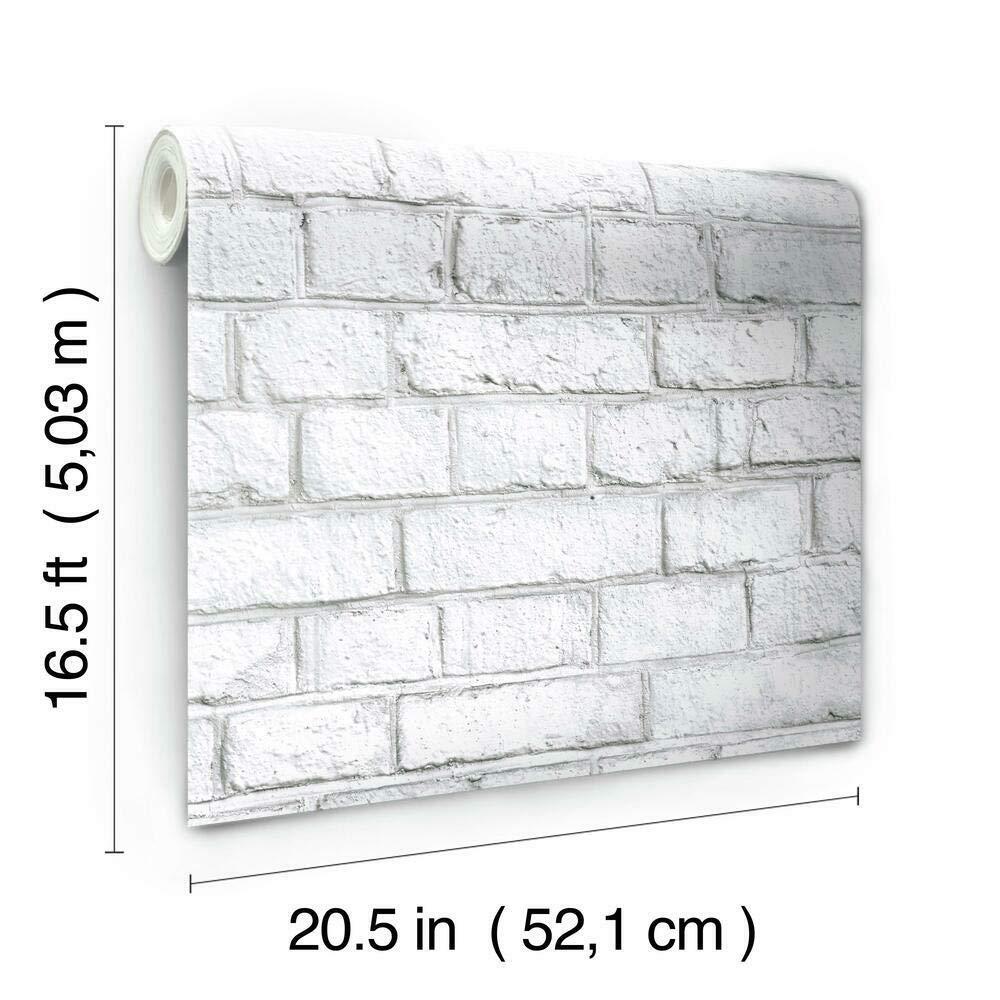RoomMates White Brick White Peel and Stick Wallpaper: Vinyl Self-Adhesive, Industrial Style, Classic Brick Pattern