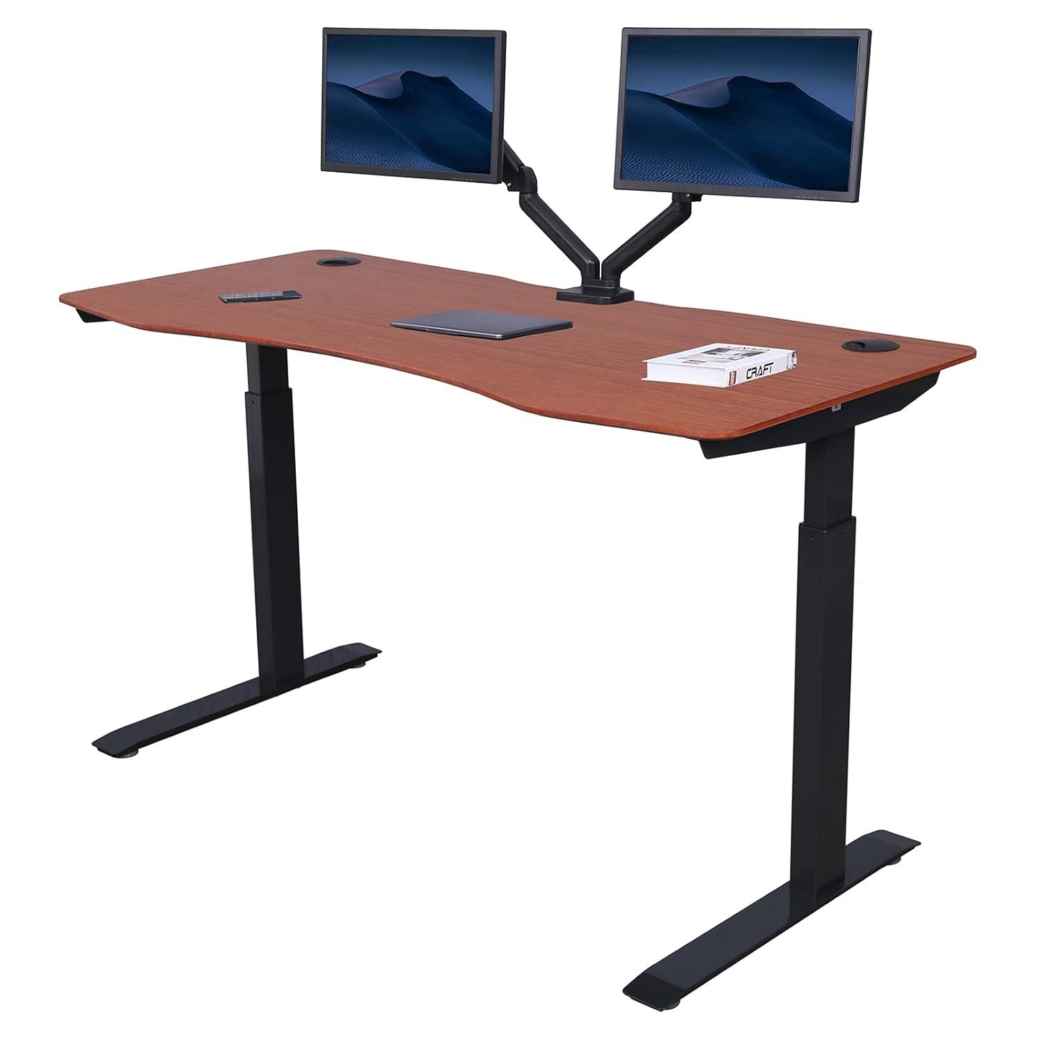 ApexDesk Elite Series 60" W Electric Height Adjustable Standing Desk (Bamboo Top, Black Frame)