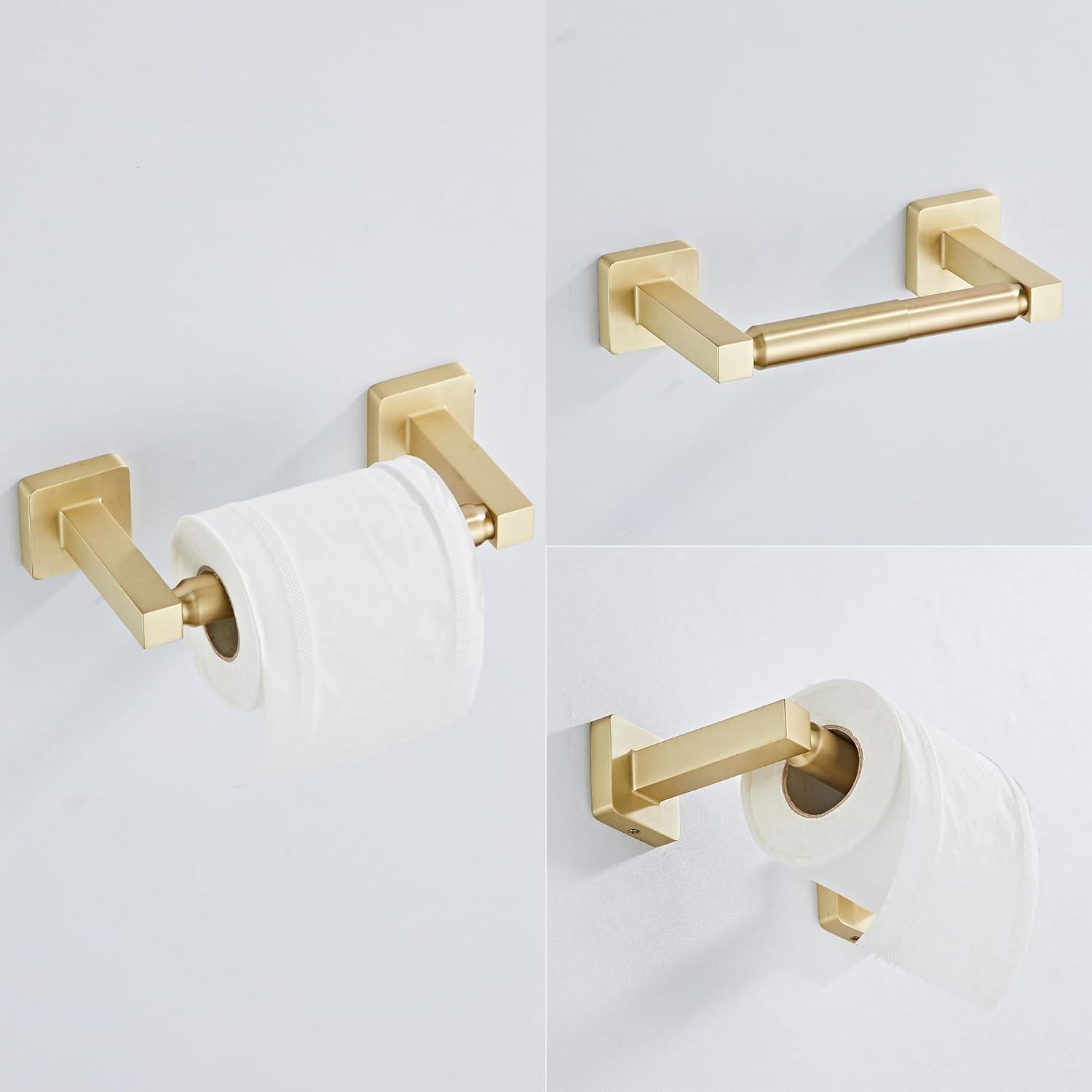 Brushed Gold Bathroom Hardware Set 4 Pieces,Bathroom Accessories Set Stainless Steel Wall Mounted, Hand Towel Bar, Towel Ring, Robe Towel Hooks,Toilet Paper Holder,Towel Bar Set, 23.6 Inch…