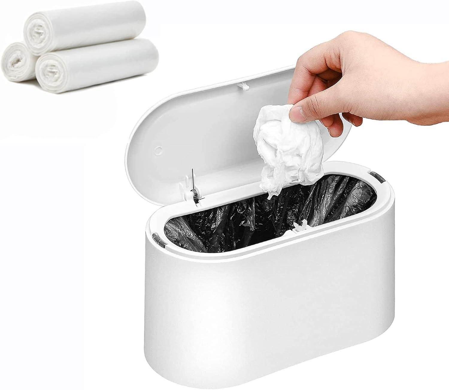 Mini Trash Can with Lid,Small Can,Desk Can,Countertop Garbage Cans,Tiny Waste Basket,White,Free 3 roll Bags