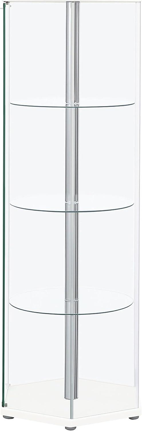 Coaster Zahavah Modern 4 Shelf Hexagon Shaped Glass Curio Cabinet White/Clear