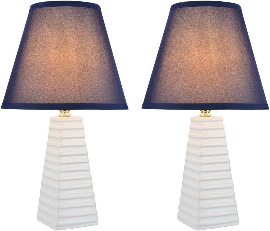 Aspen Creative 40209-12, 18-1/2" H Ceramic Table Lamp, Empire Lamp Shade in Dark Blue, 11" W, 2 Pack