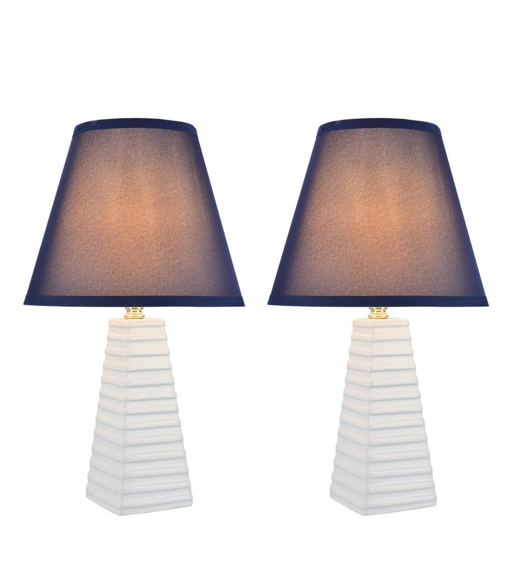 Aspen Creative 40209-12, 18-1/2" H Ceramic Table Lamp, Empire Lamp Shade in Dark Blue, 11" W, 2 Pack