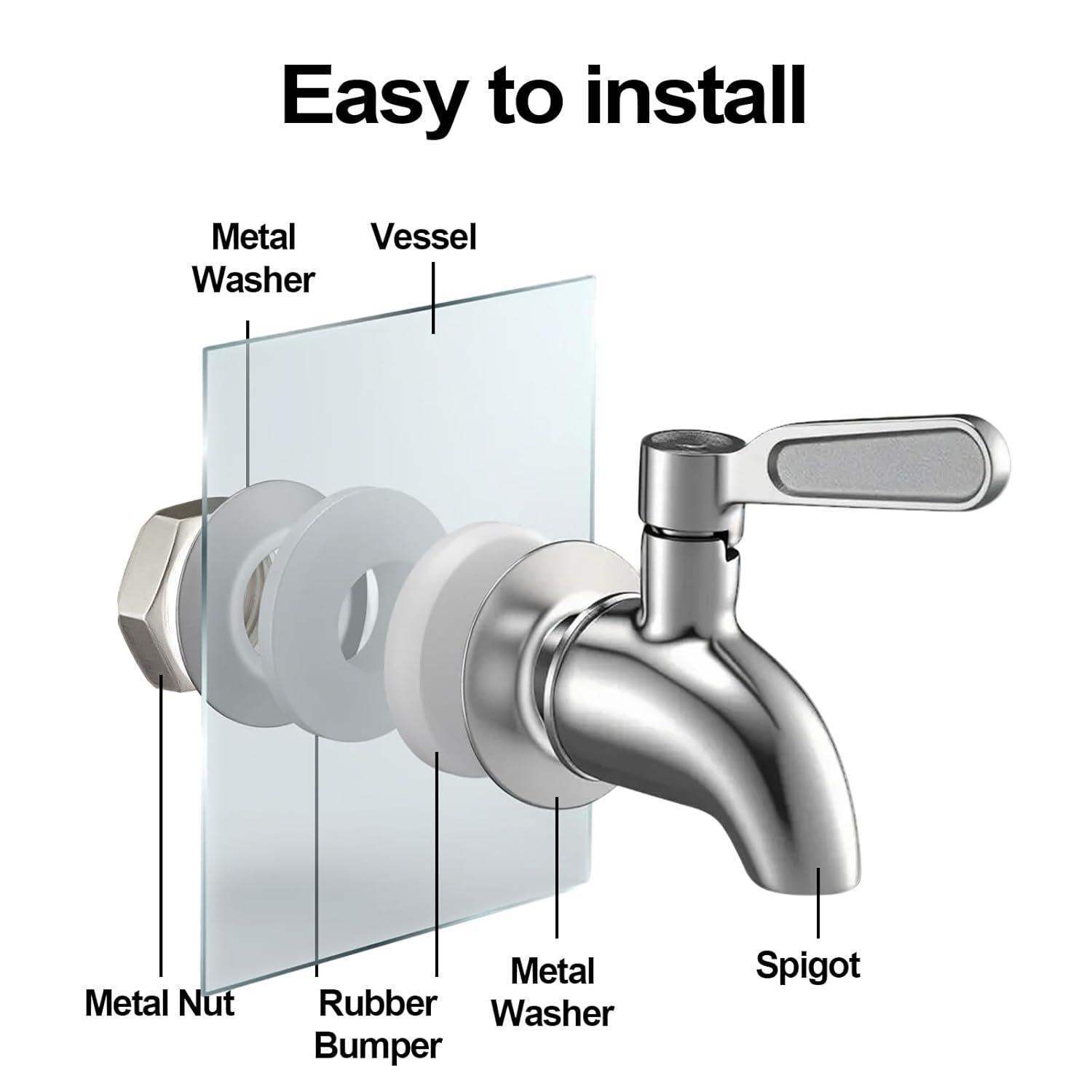 Polished Stainless Steel Beverage Dispenser Replacement Spigot Set