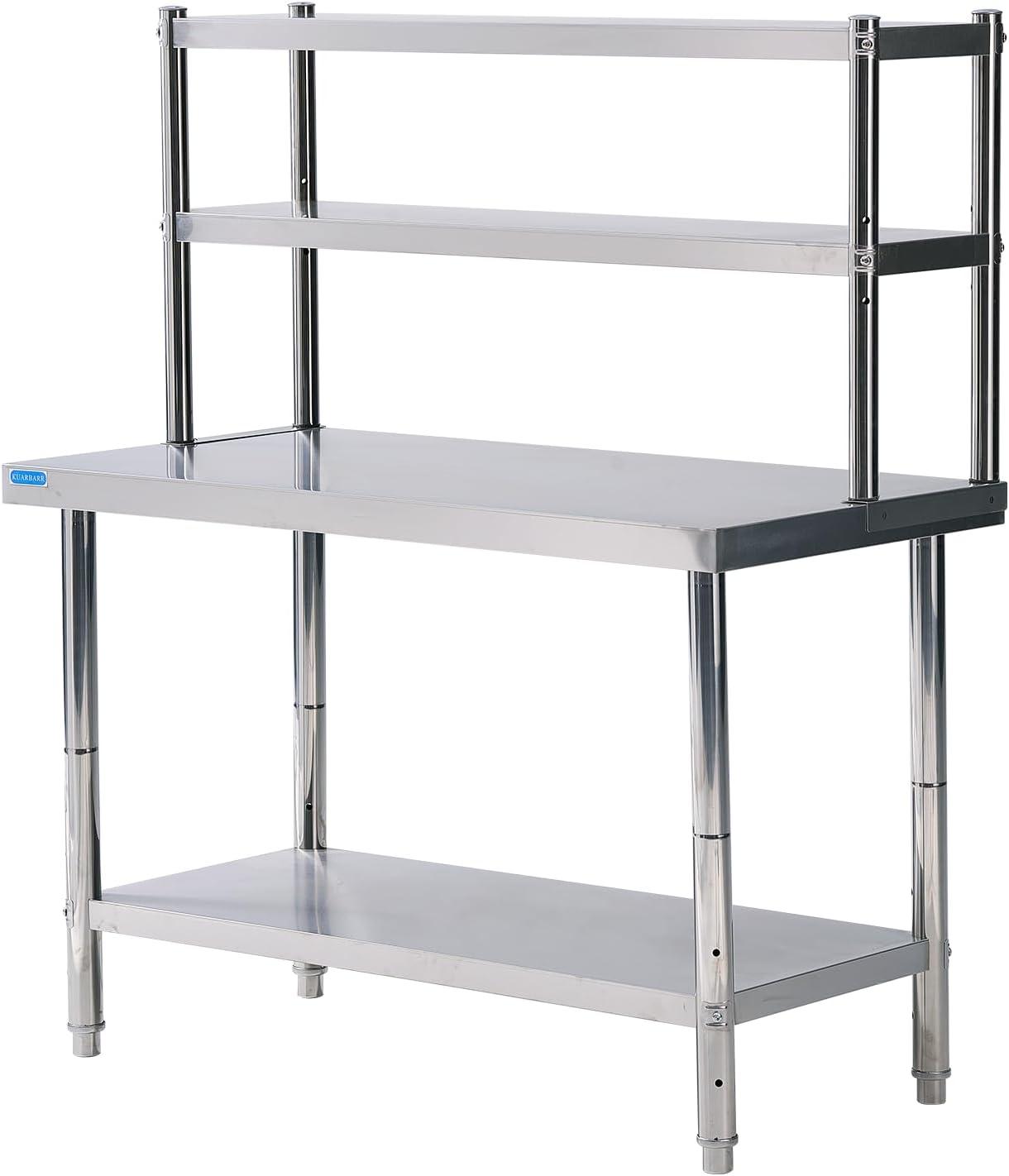 STRELECT 12"x48" Stainless Steel Overshelf for Prep & Work Table, NSF Commercial Adjustable Double Deck Overshelf 2 Tier for Restaurant, Bar, Utility Room, Kitchen and Garage
