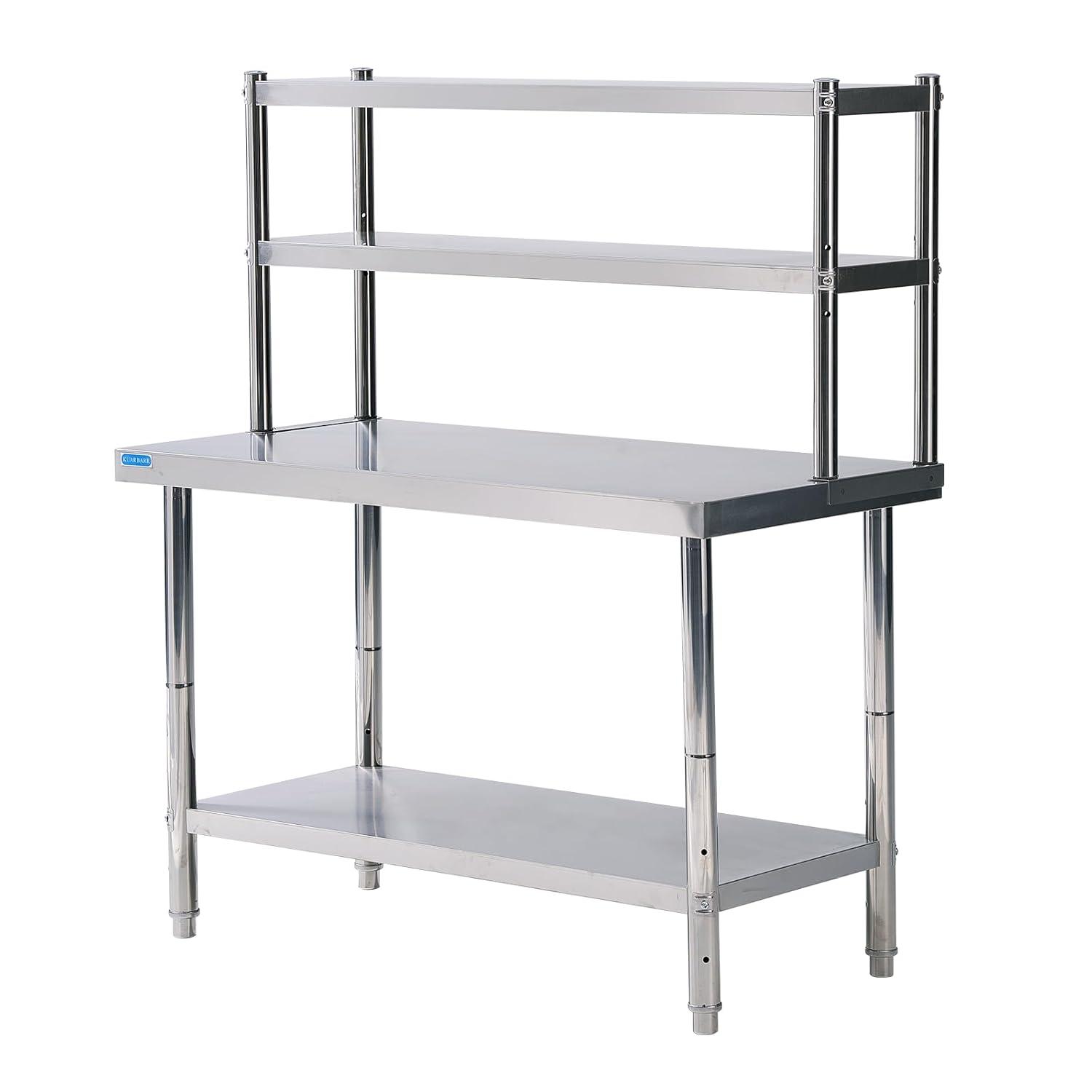 STRELECT 12"x48" Stainless Steel Overshelf for Prep & Work Table, NSF Commercial Adjustable Double Deck Overshelf 2 Tier for Restaurant, Bar, Utility Room, Kitchen and Garage