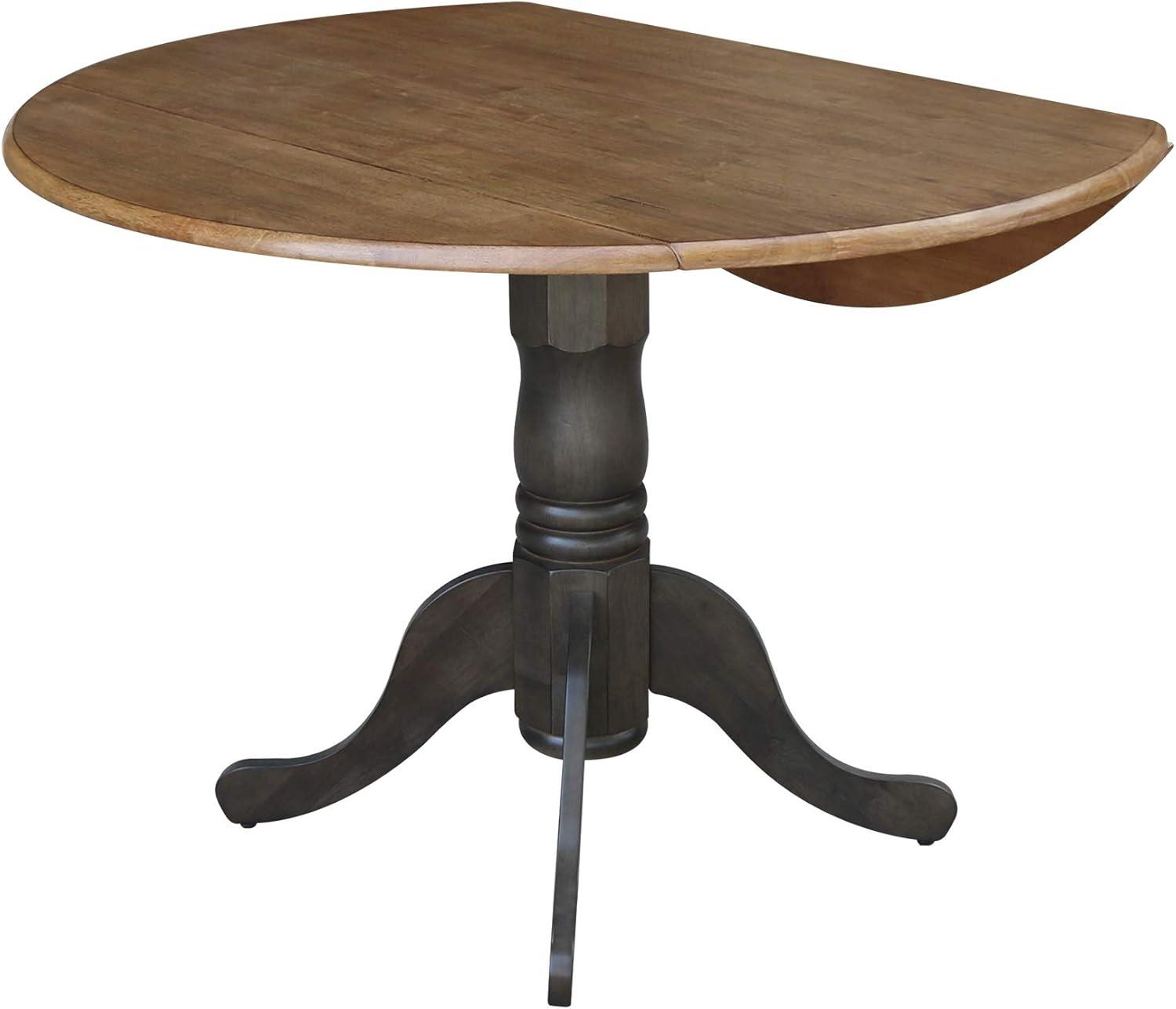 42" Mason Round Dual Drop Leaf Extendable Dining Table Hickory/Washed Coal - International Concepts: Solid Parawood, Pedestal Base