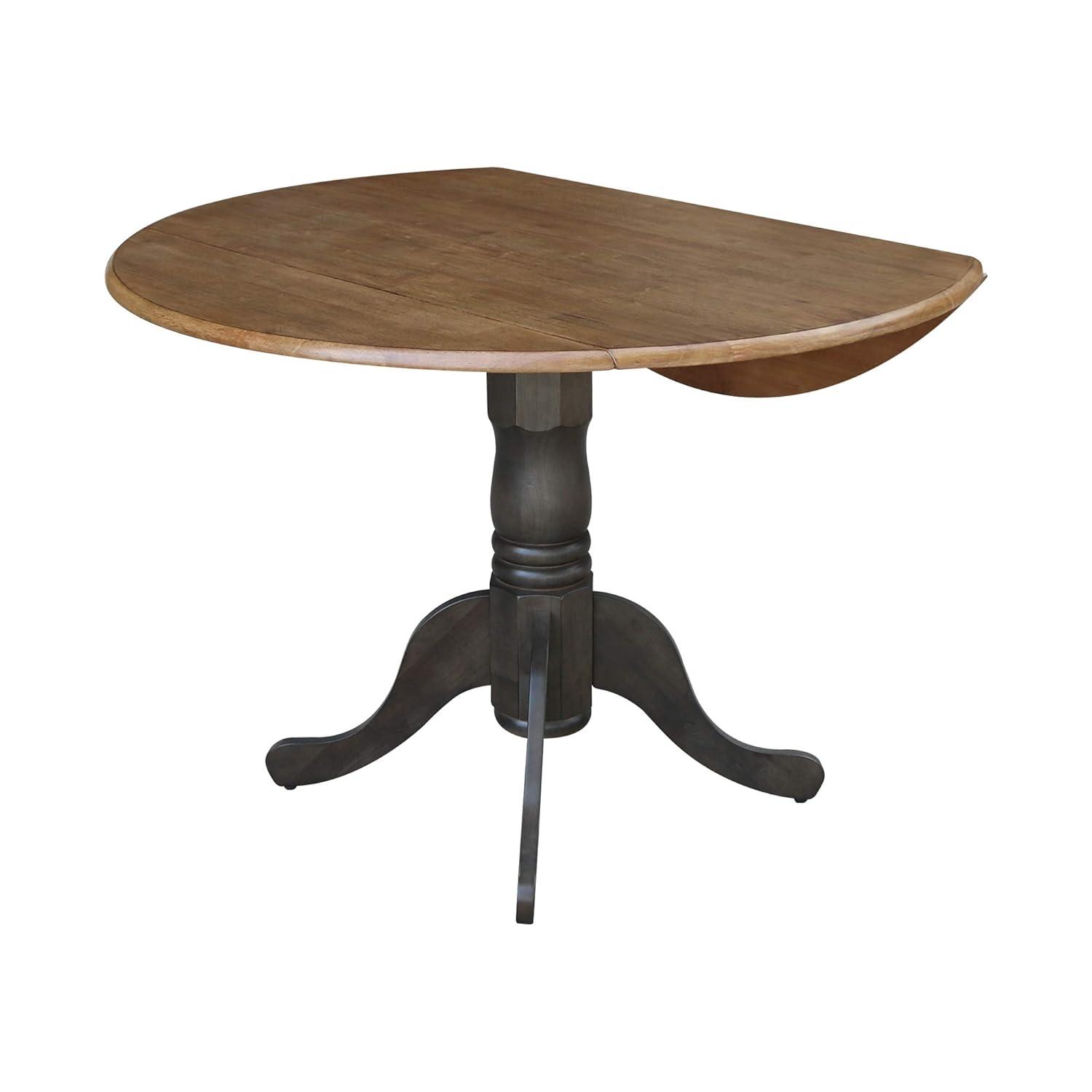 42" Mason Round Dual Drop Leaf Extendable Dining Table Hickory/Washed Coal - International Concepts: Solid Parawood, Pedestal Base
