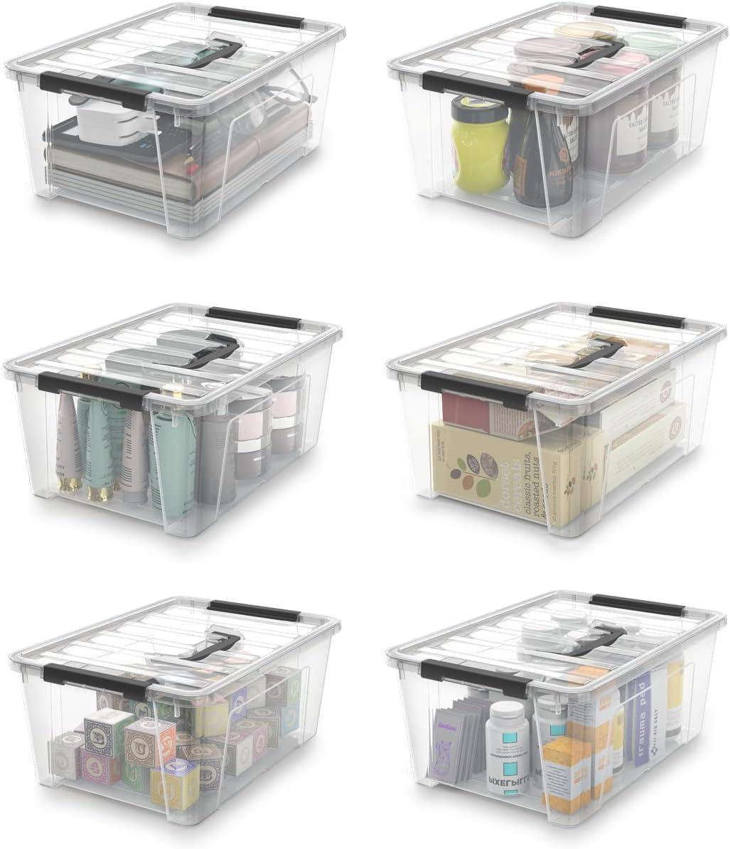 Rebrilliant Clear Storage Latch Bins, 6-Pack Storage Organizer Box With Handle And Lids, 5-Litre