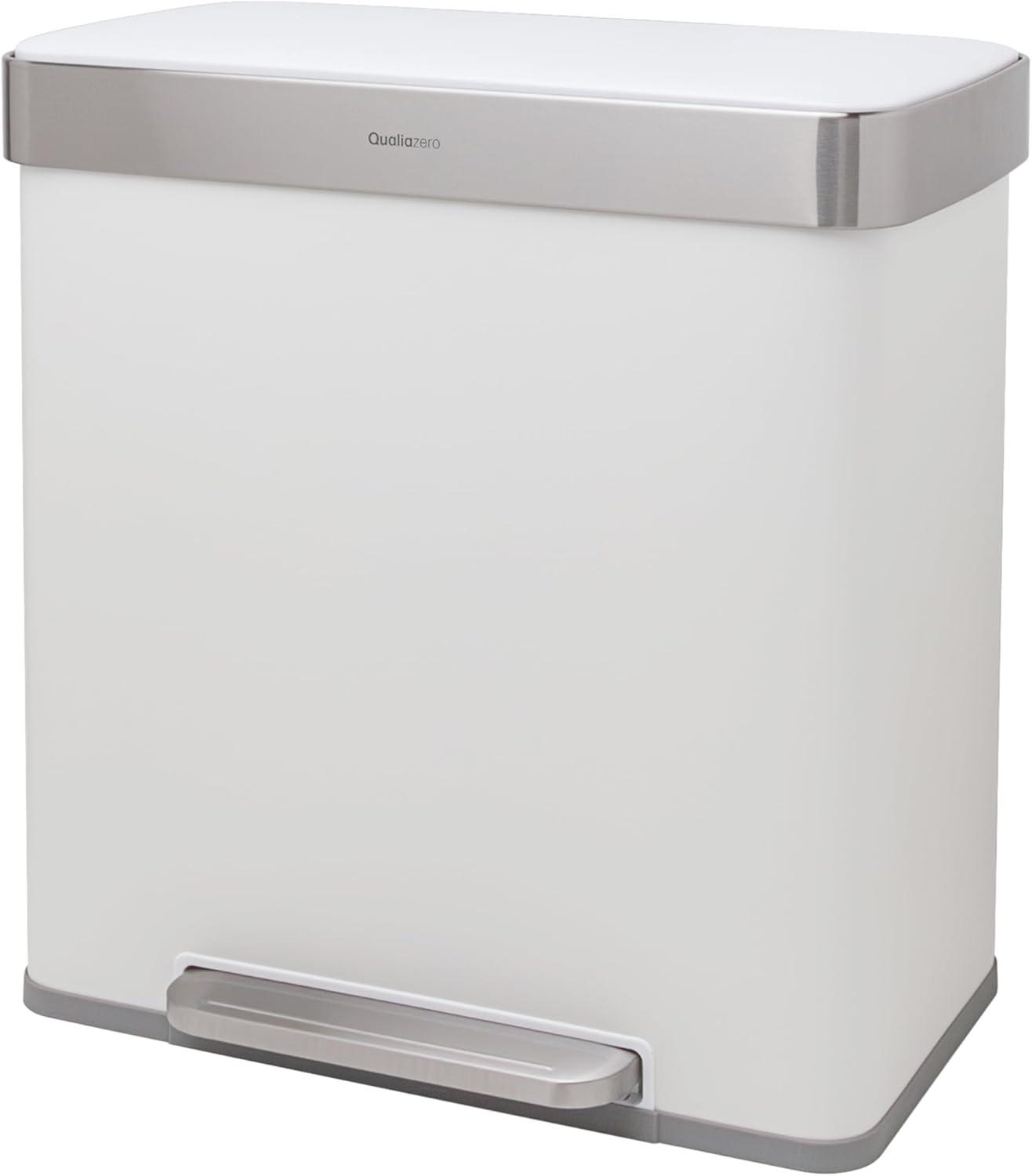 60L White Stainless Steel Commercial Step Trash Can with Dual Compartments