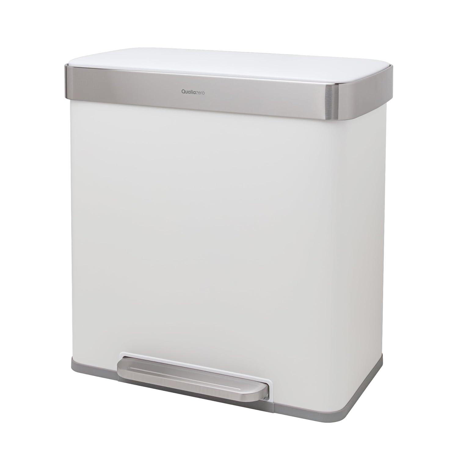 60L White Stainless Steel Commercial Step Trash Can with Dual Compartments