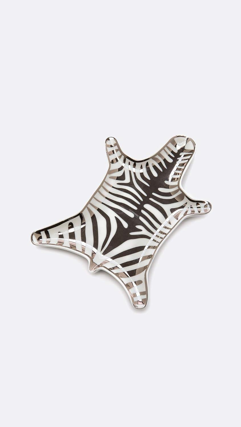 Silver Porcelain Zebra Print Novelty Dinner Plate