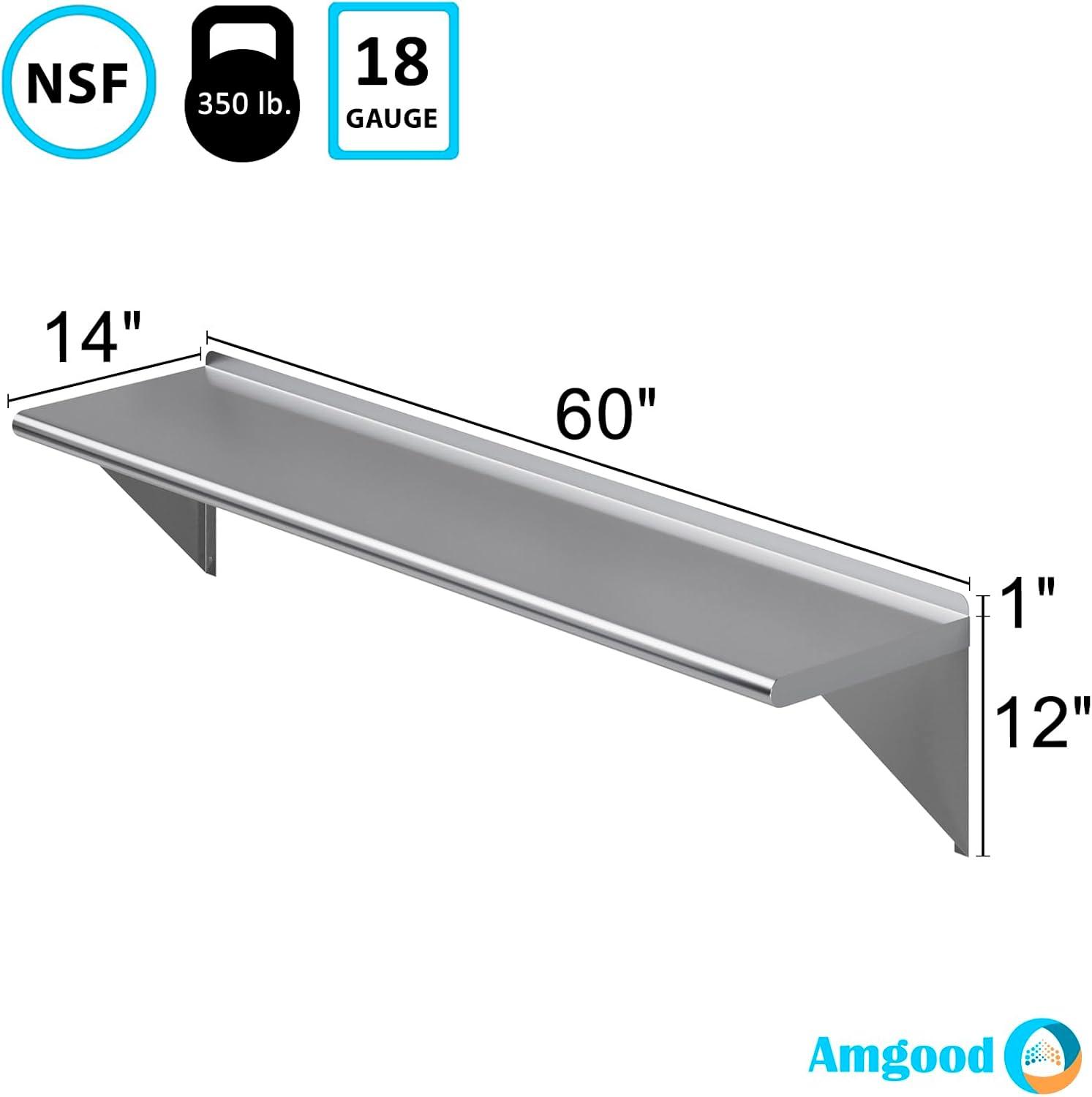 60" Stainless Steel Wall Shelf with Brackets