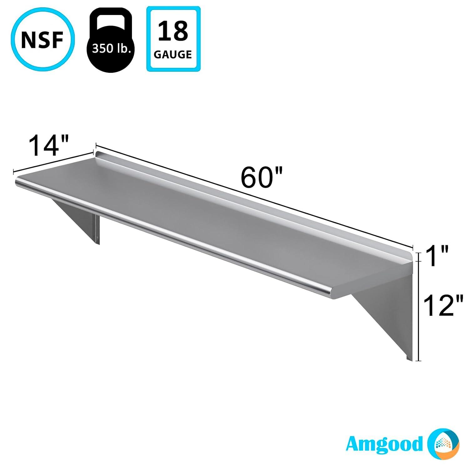 60" Stainless Steel Wall Shelf with Brackets