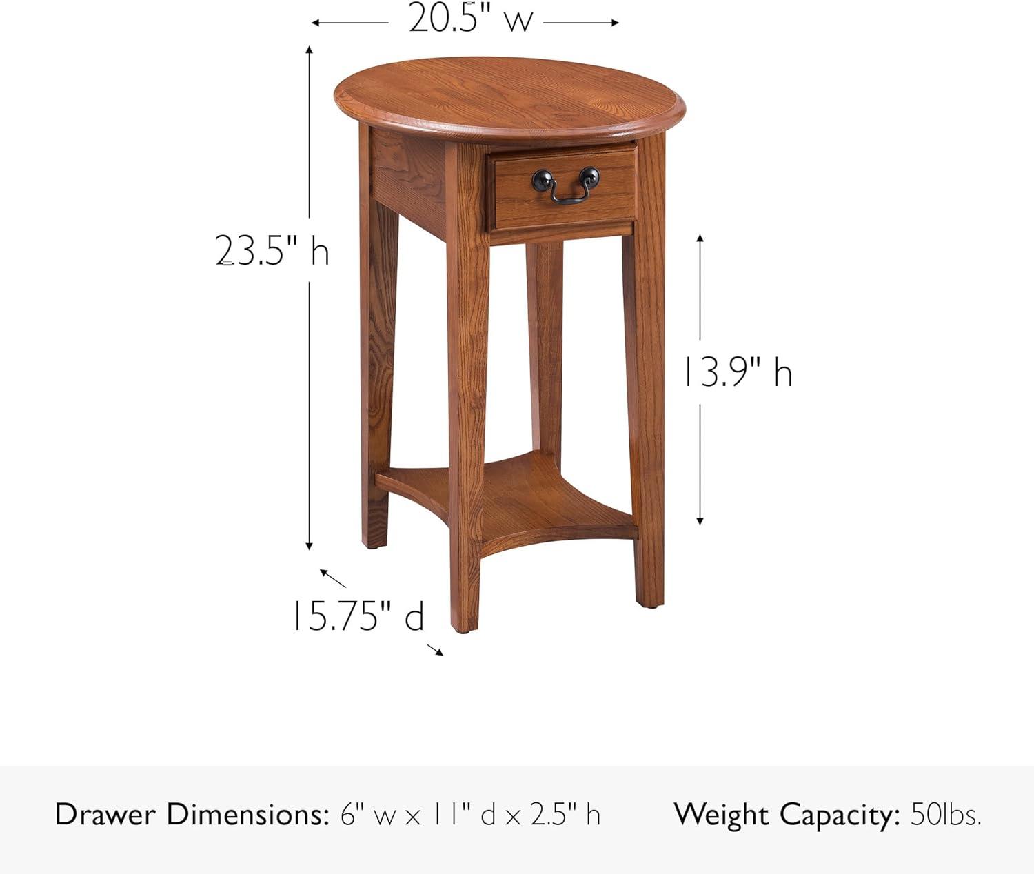 Leick Home 9042-MED One Drawer Oval Side Table with Shelf, Medium Oak