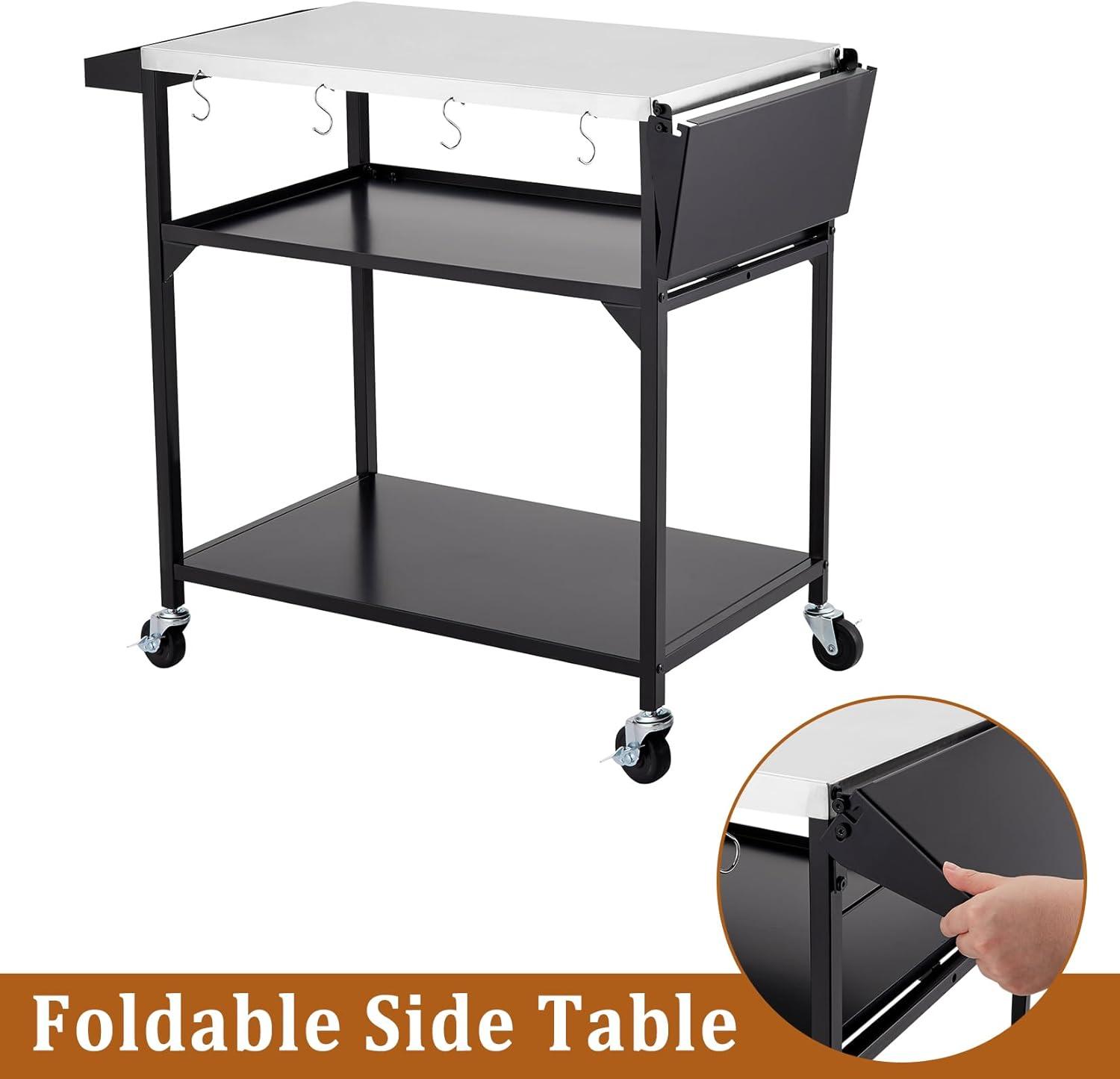 17 Stories Outdoor Grill Cart Table, With 4 Wheels,For Home Party, Bar, Camping