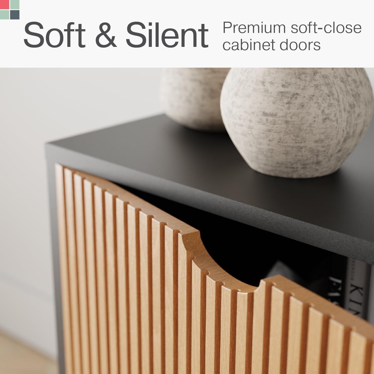 Contemporary Fluted TV Stand - Media Console - Fits 32 to 80" TVs (Black and Oak)