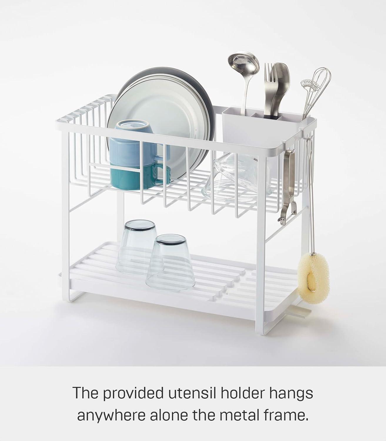 Tower Yamazaki Home Two-Tier Adjustable Dish Drainer Rack, Utensils Holder, Steel, Draining Spout