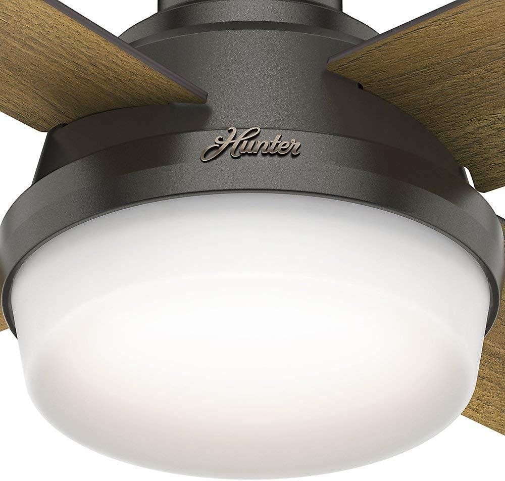 Hunter Fan Dempsey Low Profile 44" 4 - Blade Indoor Flush Mount Small Room Ceiling Fan with Lights and Remote