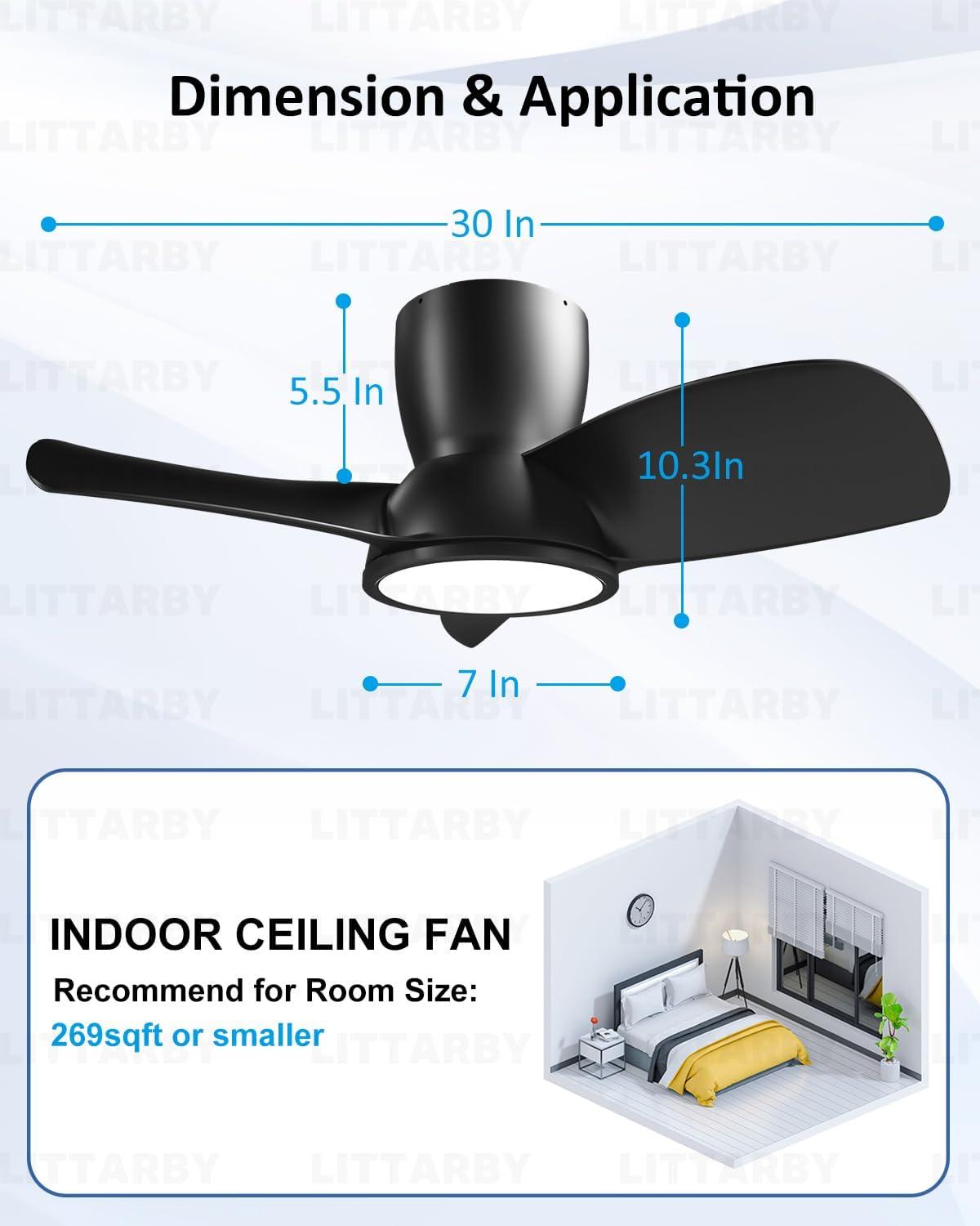 Ceiling Fans with Lights and Remote, 24 Inch Reversible Black Modern Dimmable 3CCT Flush Mount Ceiling Fans, Small Low Profile Ceiling Fan with Light for Bedroom, Kitchen, Living/Kids/Dining Room