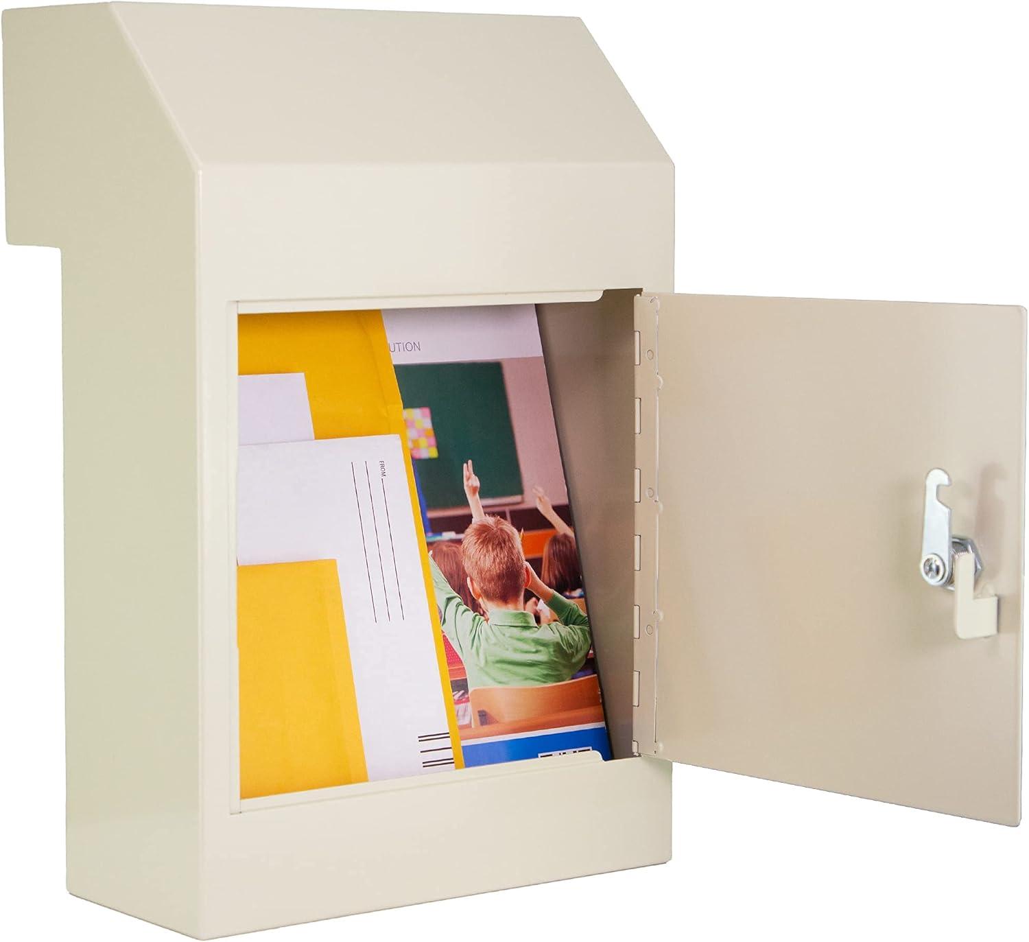 Beige Cream Steel Lockable Through-the-Door Mail Drop Box