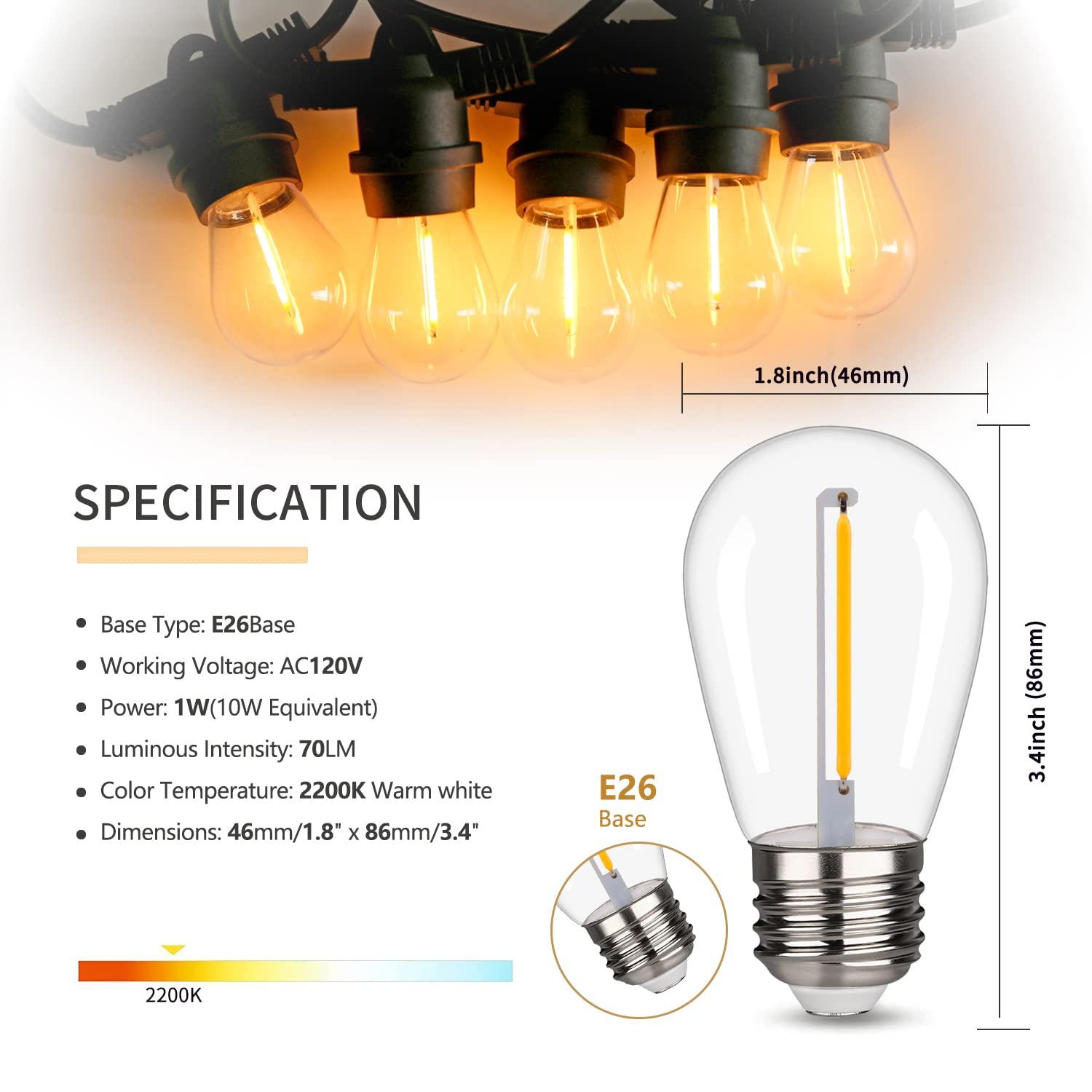 Svater Replacement Bulbs for Outdoor String Lights, 15 Pack S14 LED Bulbs for Patio, E26 Base 1W Bulb Equal to 11W Incandescent, Dimmable,Shatterproof 2700K Warm White