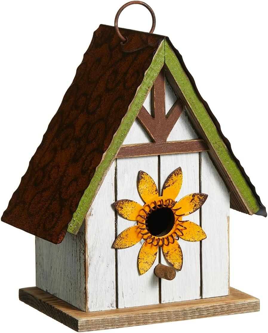Green Hand Painted Wood Birdhouse with Distressed Details
