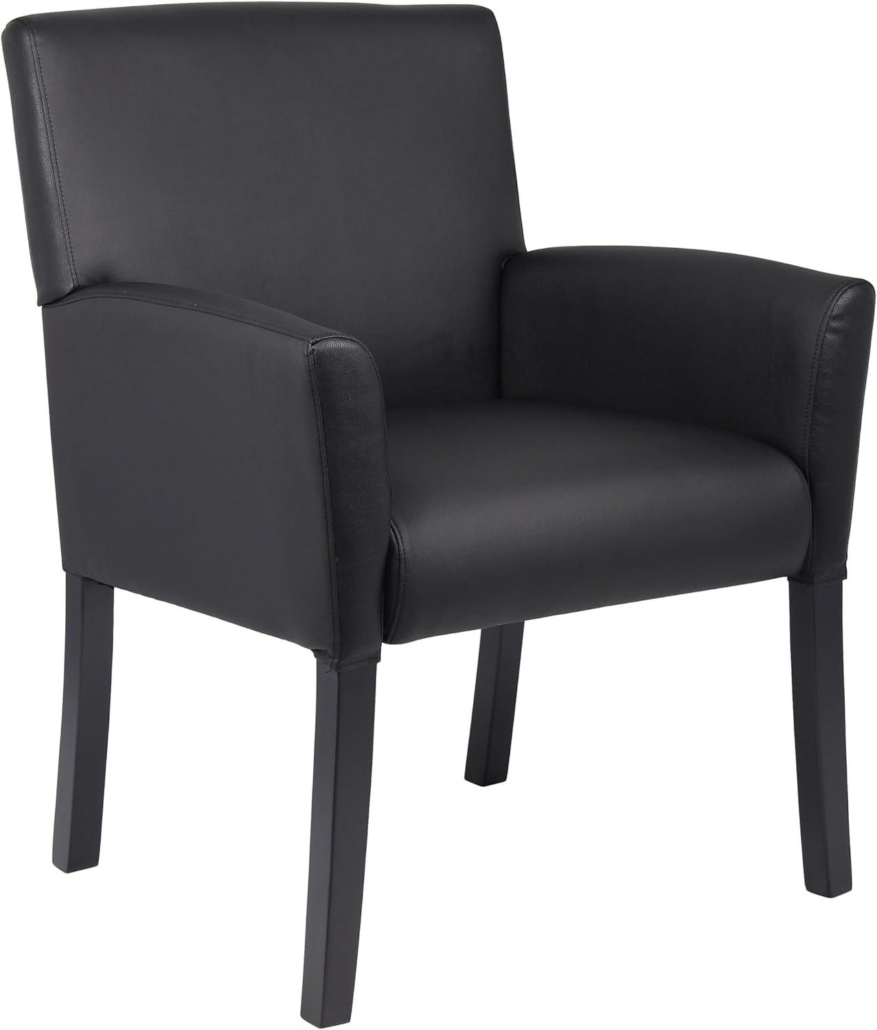 Executive Box Armchair Black - Boss Office Products: Ergonomic, Vinyl Upholstery, Wood Legs, Fixed Height