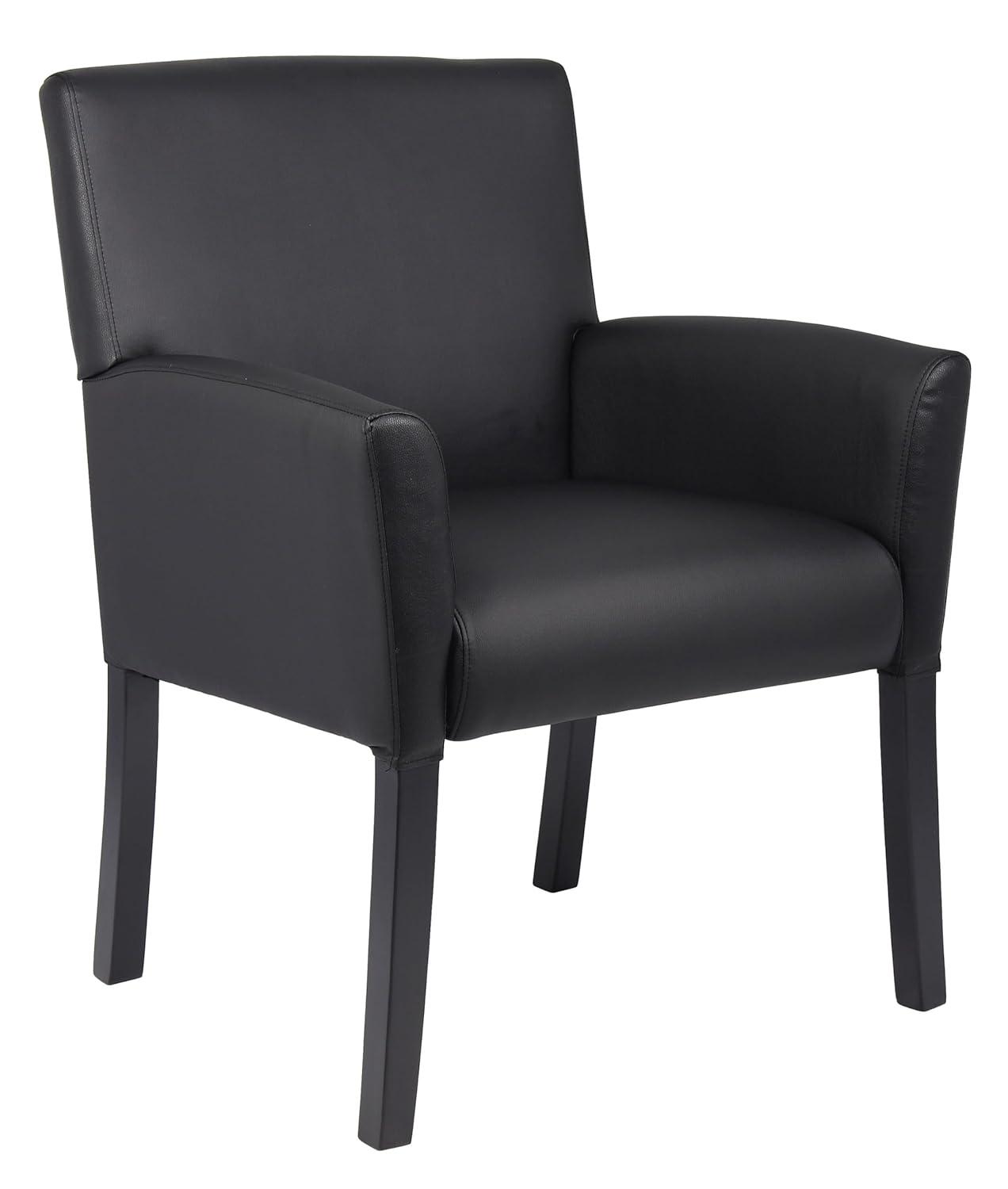 Executive Box Armchair Black - Boss Office Products: Ergonomic, Vinyl Upholstery, Wood Legs, Fixed Height