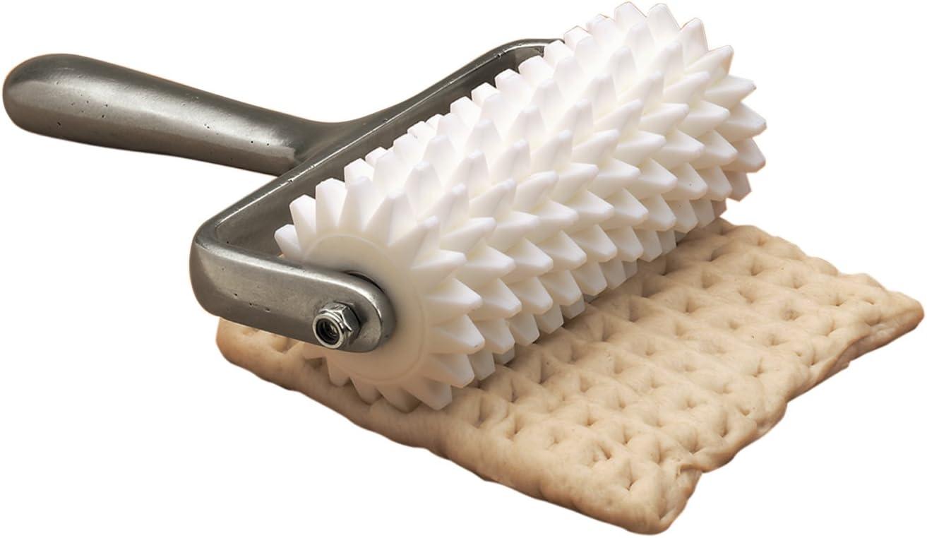 White Plastic Ten-Wheel Dough Roller Docker with Aluminum Handle