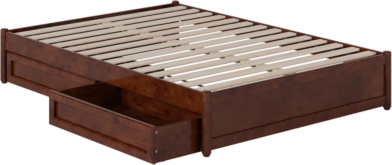 Barcelona Full Solid Wood Panel Platform Bed with Storage Drawers in Walnut