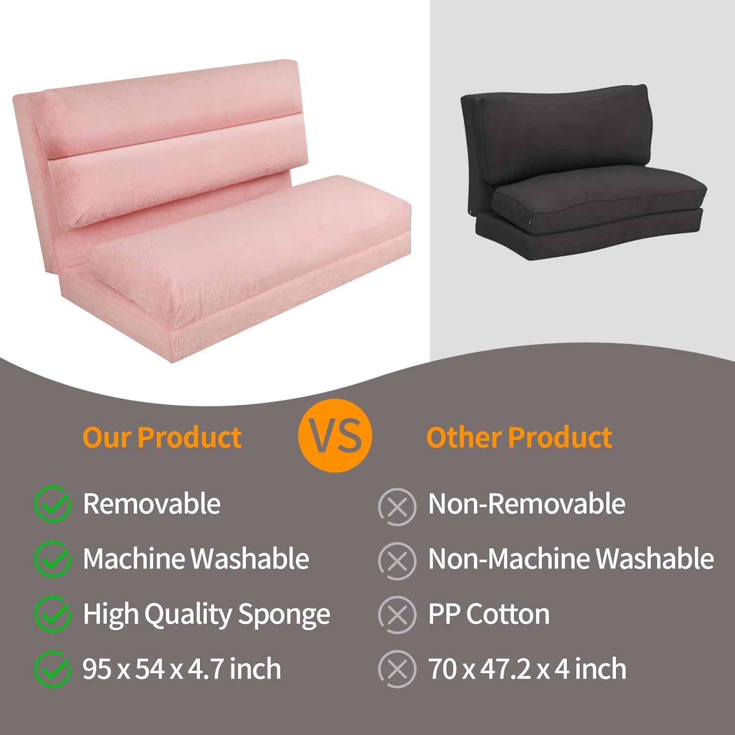Pink Faux Fur Washable Sleeper Sofa Bed
