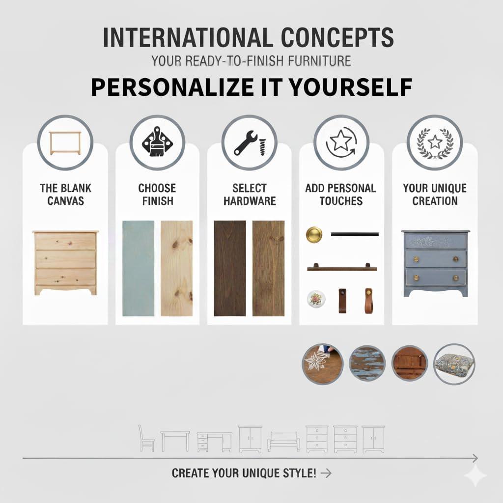 60" Shaker Bookcase Unfinished Brown - International Concepts: Solid Parawood, 4-Shelf Design