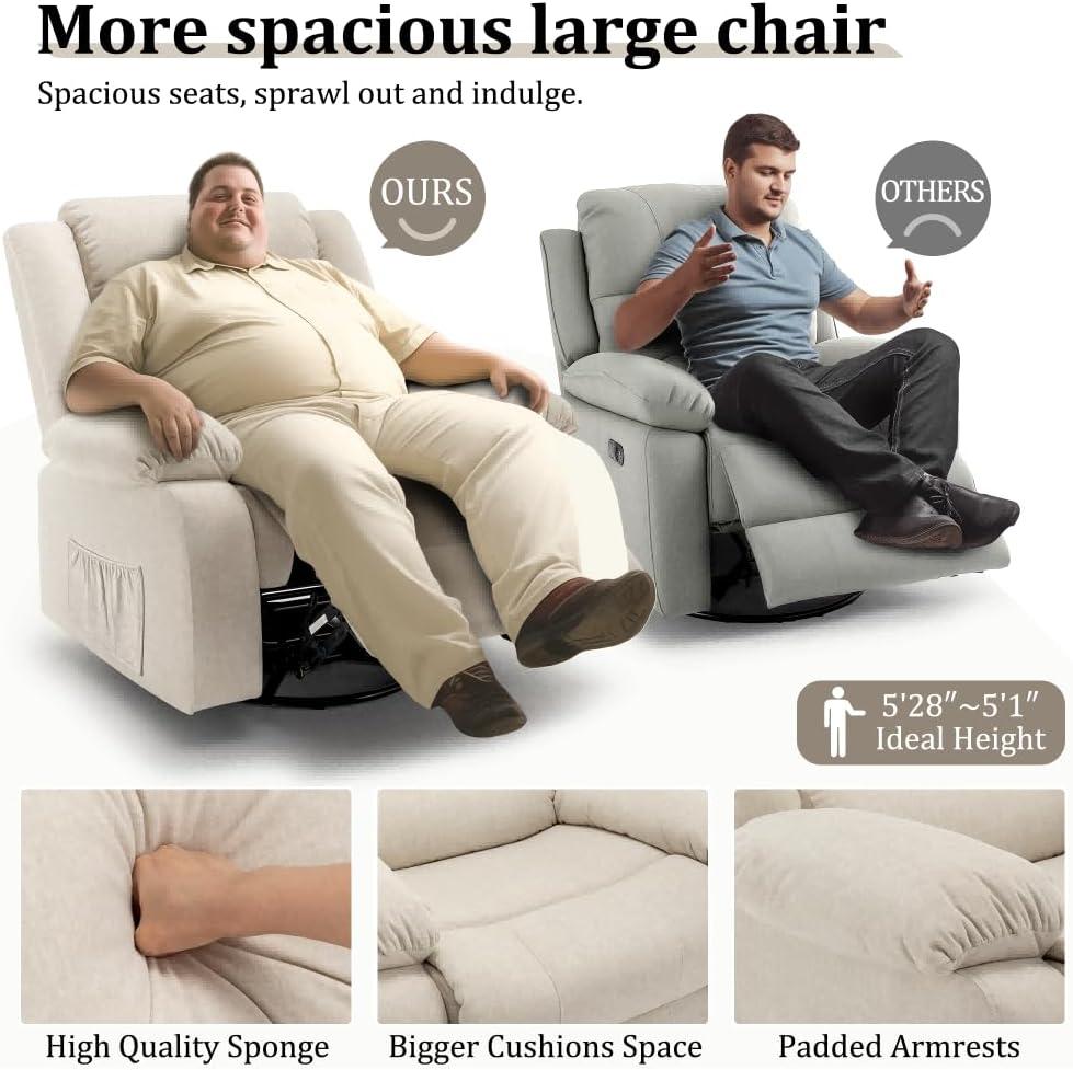 Ebern Designs Ellisse Recliner Chair, Wide Rocker Chair, Rocking Chair with Massage and Heat, 360°Swivel Rocking Chairs, Oversized Recliner for Adult