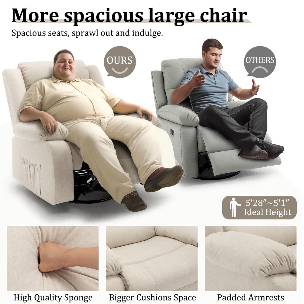 Ebern Designs Ellisse Recliner Chair, Wide Rocker Chair, Rocking Chair with Massage and Heat, 360°Swivel Rocking Chairs, Oversized Recliner for Adult