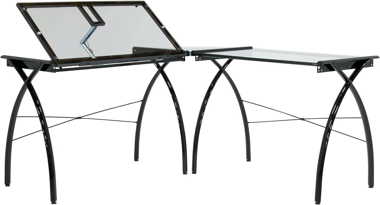 Inbox Zero Courson L-Shaped Glass Top Drafting Table