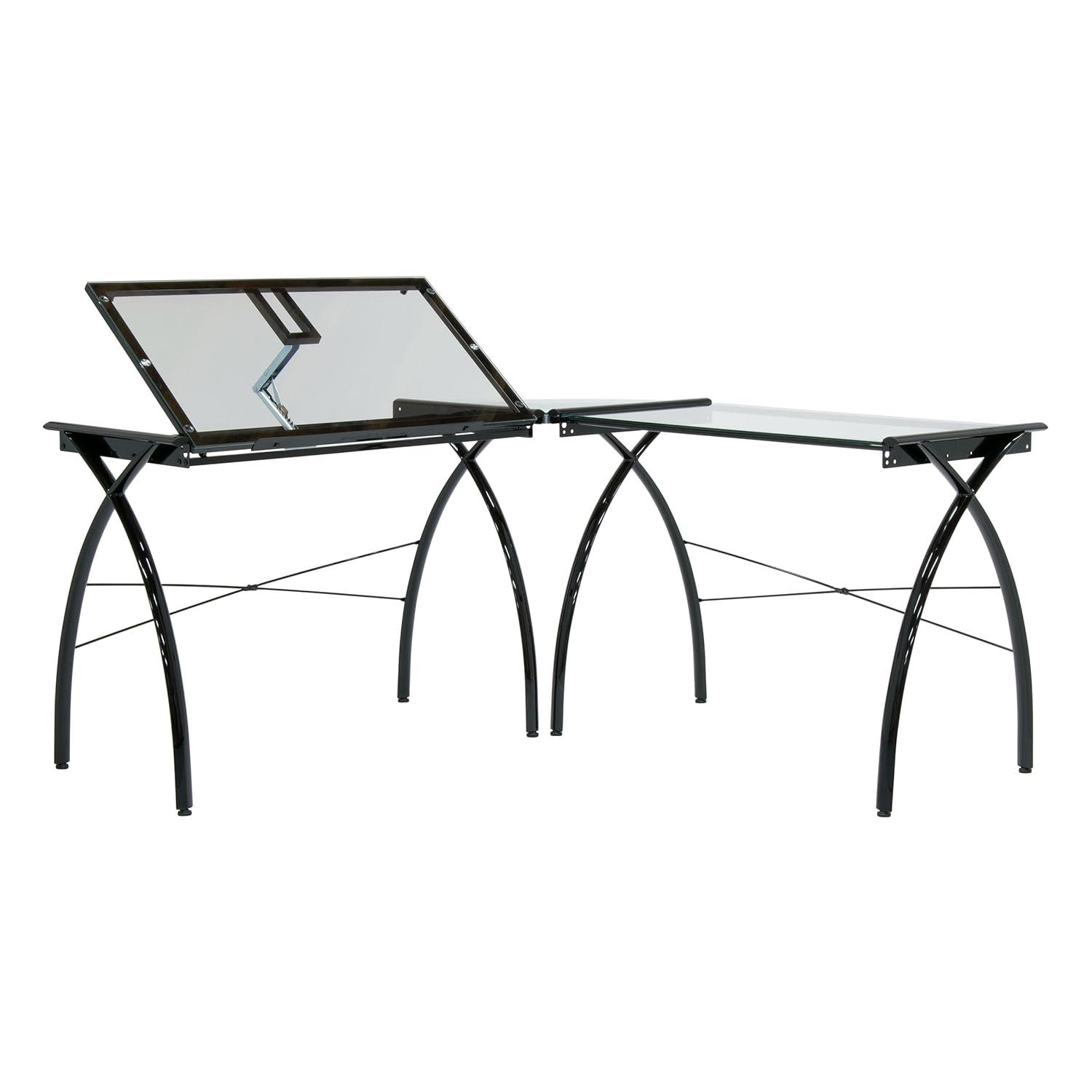 Inbox Zero Courson L-Shaped Glass Top Drafting Table