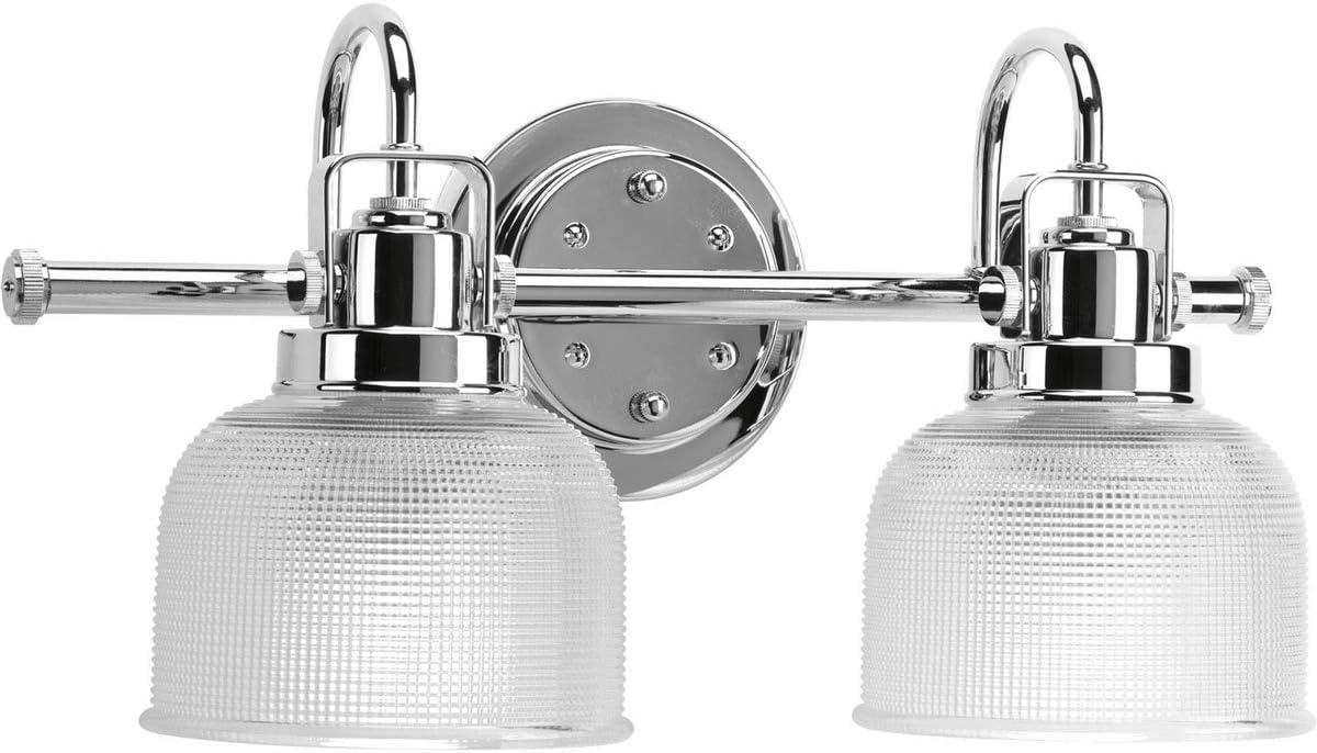 Archie Coastal 2-Light Chrome Vanity Light with Prismatic Glass